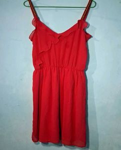 Red Ruffled Spaghetti Strap Dress