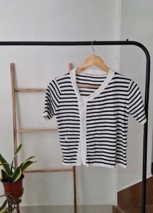 Striped Short Sleeve Cardigan top