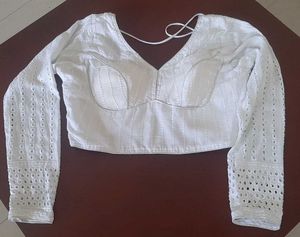 Elegant White Embroidered Hakoba Blouse