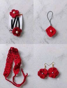 Handmade Red Floral Hair Accessories Set