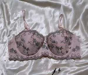 Elegant Pink Embroidered Bra
