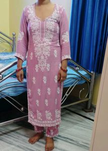 Chikankari Kurta Set - Pink