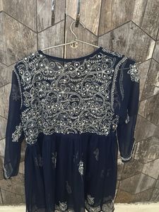 Navy Blue Embroidered Kurta