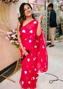 Beautiful Red Saree with White Hearts