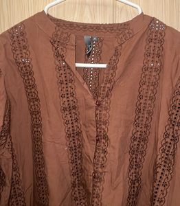 Elegant Brown Top with Intricate Embroidery