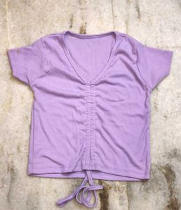 cute Lavender Ruched Front Tie Top