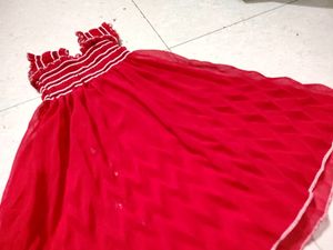 Beautiful Red Frock For 0-3 Months Baby