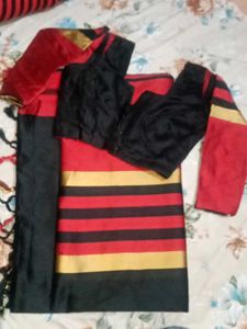 Elegant Red &amp; Black Saree