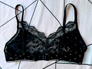 Black Lace Bralette with Delicate Chain Detail