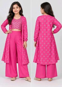 Fashion Dream Girls Pink Georgette Embroidered 3-P