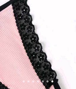 Pink G-String with Black Lace Trim