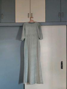 Silver Shimmer Gown with Cape Sleeves &amp; Th