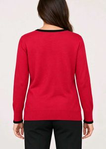 Classic Red Cardigan with Black Trim