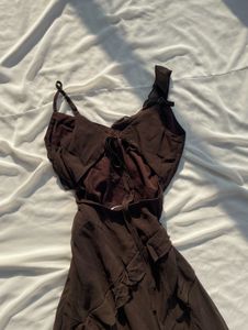 Brown legslit Ruffle Maxi Dress