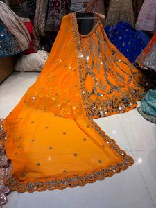 Stunning Orange Sequined Lehenga Set