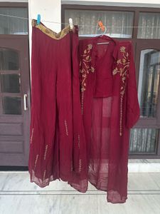 Maroon Embroidered Kurta Set