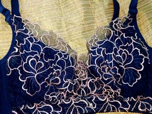 Navy Blue Floral Lace Bra