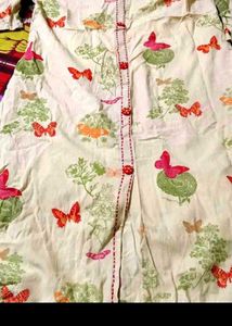 Cream Butterfly Print Kurta
