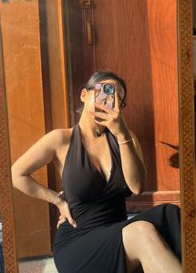 halter neck black gown