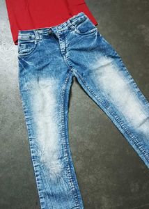 Red Kurta with Blue Jeans