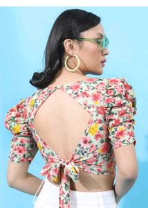Floral Print Square Neck Puff Sleeve Crop Top