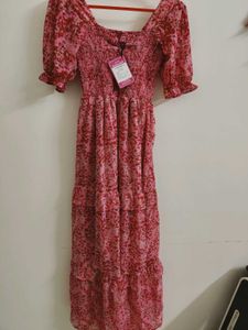 Floral pink full length dress