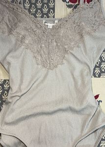 Ribbed Lace Trim Bodysuit
