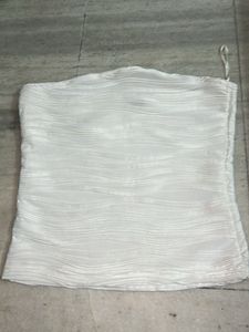 White Textured Strapless Top
