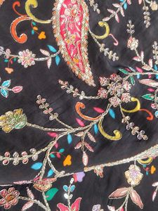Embroidered black material -1 Metre
