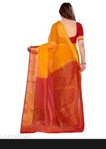 Vibrant Yellow &amp; Red Silk Saree