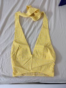Yellow Gingham Halter Neck Crop Top