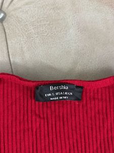 Red Ribbed Long Sleeve Top