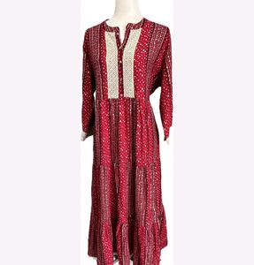 Red Bandhani Naira Cut Kurta