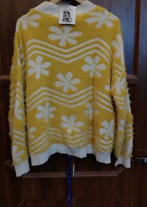 Cozy Yellow Floral Knit Sweater
