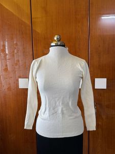 Cream Mock Neck Knit Sweater