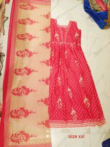 Peach Printed one pc with Dupatta