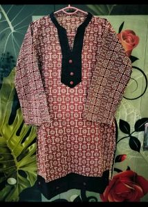 Maroon & White Printed Kurta