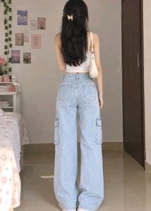 Light Wash Wide Leg Cargo Jeans