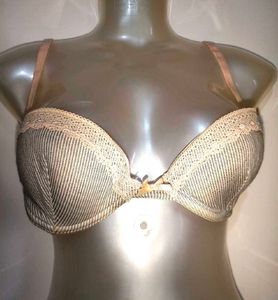 Striped Lace Trim Push-Up Bra