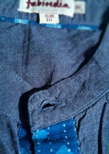 Blue Button-Up with Polka Dot Accent