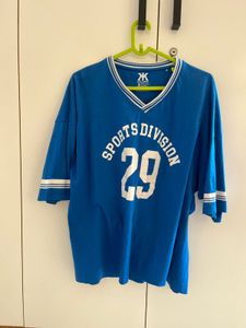 Oversized Blue Sports Division Graphic Tee
