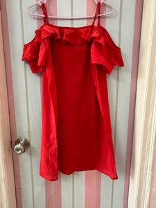 Red Off-Shoulder Ruffle Dress