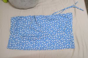 Blue floral knee length skirt with drawstring