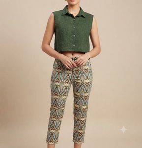 Green Collared Top & Pants Set