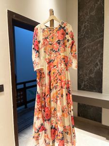 Floral Suit With Net Embroidered Dupatta