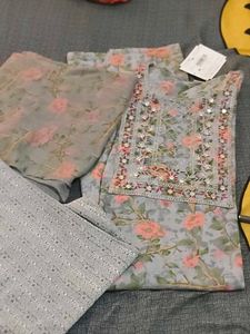 Elegant Grey Floral Kurta Set with Dupatta