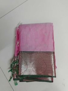 Beautiful Pink Saree with Silver Border