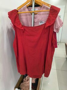 Red Ruffle Trim Tank Top