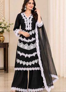 Elegant Black Kurta with White Lace