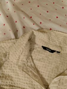 Cream Textured Cropped Oversized Shirt